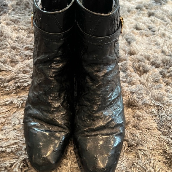 Men’s MAURI Black Hand Made OSTRICH Side Zip Boots Size 8.5 Made In Italy